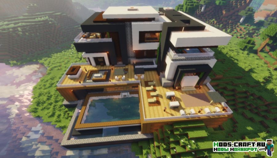 Современный дом с бассейном - карта для майнкрафт 1.14.4