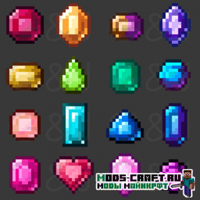 Мод Gems & Jewels для майнкрафт 1.20.1, 1.19.2, 1.18.2, 1.16.5, 1.15.2, 1.7.10